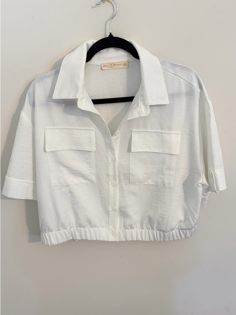 Cropped Button-Front Pocket Shirt Jacket - White